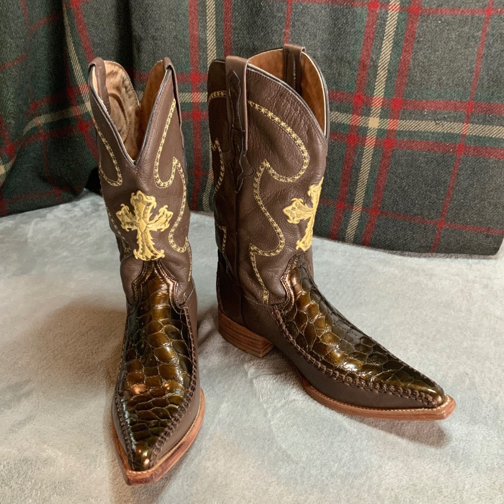 El General Mens Brown Crocodile Leather Western Cowboy Boots Cross Size 9